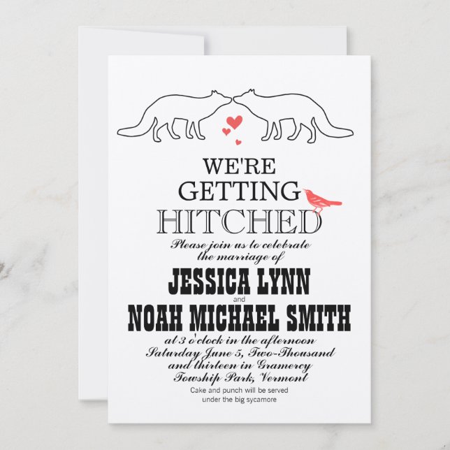Vintage Modern Cute Fox Wedding Invitation (Front)
