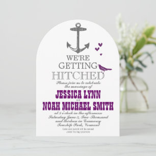 Vintage Modern Cute Purple Plum Bird Gray Anchor Invitation