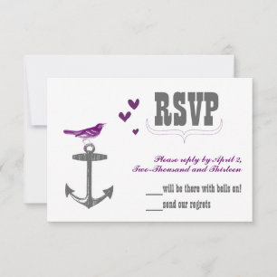 Vintage Modern Cute Radiant Orchid Bird & Anchor RSVP Card