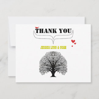 Vintage Modern Cute Swirl Tree Wedding Thank You Card