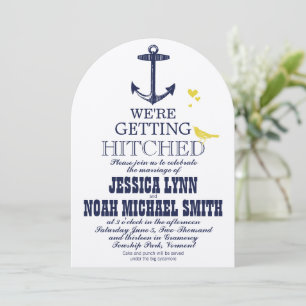Vintage Modern Cute Yellow Bird Navy Anchor Invitation