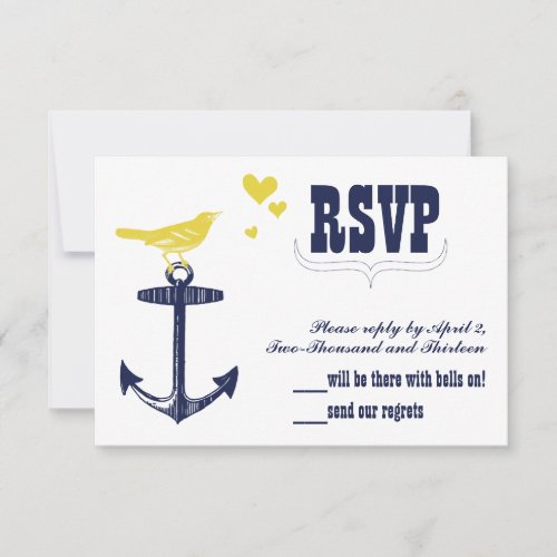 Vintage Modern Cute Yellow Bird Navy Anchor RSVP