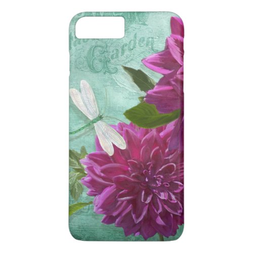 Vintage Modern Dragonfly w Purple Dahlia Flowers iPhone 8 Plus7 Plus Case