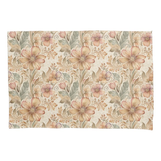 Vintage Modern Elegant Peach Floral Pillow Case (Front)