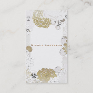 Vintage Modern Floral Botanical Glam White & Gold Business Card