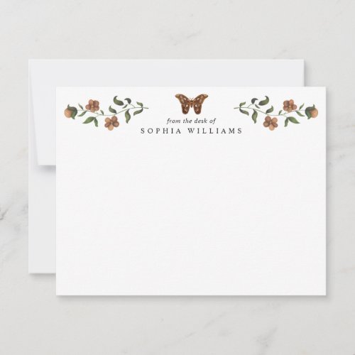 Vintage Modern Floral Garden Greenery Butterfly Note Card