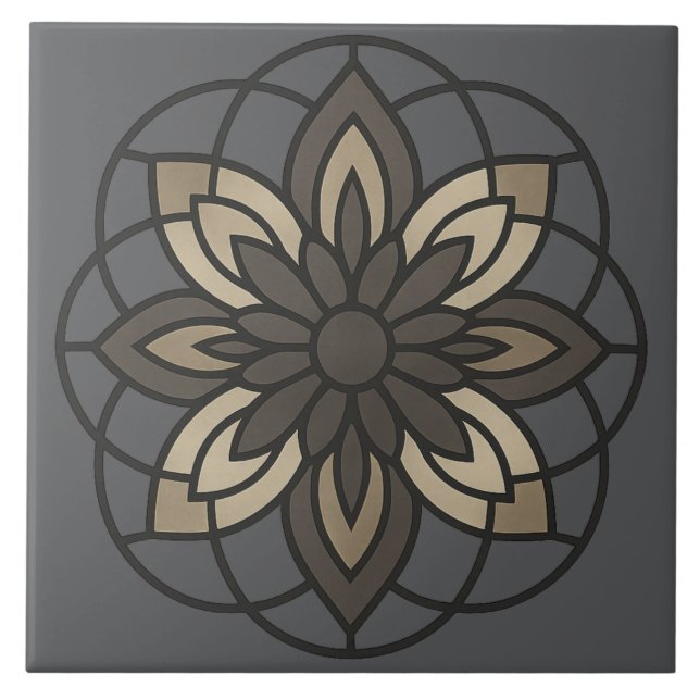 Vintage-Modern Floral Geometry Ceramic Tile (Front)