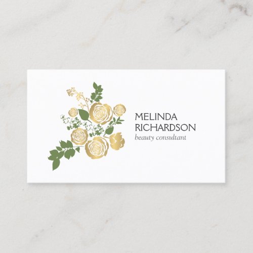 Vintage Modern Floral Motif in Gold and Green I Business Card
