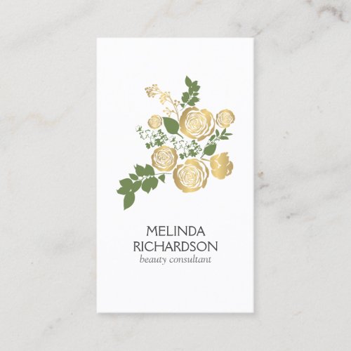 Vintage Modern Floral Motif in Gold and Green II Business Card