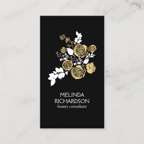Vintage Modern Floral Motif in Gold and White IV Business Card