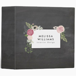 Vintage Modern Floral Motif on Chalkboard Binder