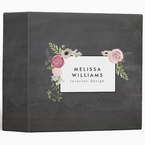 Vintage Modern Floral Motif on Chalkboard Binder