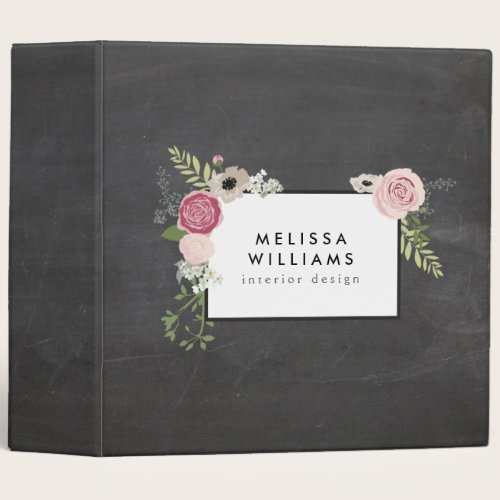 Vintage Modern Floral Motif on Chalkboard Binder