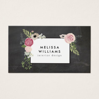 Vintage Modern Floral Motif on Chalkboard Designer Business Card
