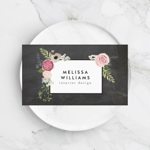 Vintage Modern Floral Motif on Chalkboard Designer Business Card