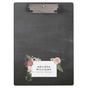 Vintage Modern Floral Motif on Chalkboard Designer Clipboard