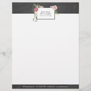 Vintage Modern Floral Motif on Chalkboard Designer Letterhead
