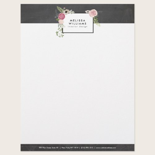 Vintage Modern Floral Motif on Chalkboard Designer Letterhead