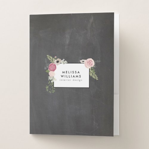 Vintage Modern Floral Motif on Chalkboard Designer Pocket Folder