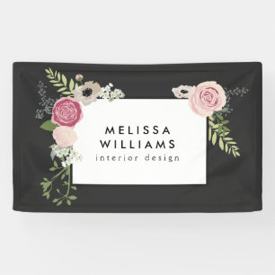 Vintage Modern Floral Motif on Dark Gray Banner