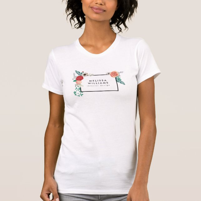 Vintage Modern Floral Motif on White T-shirt (Front)