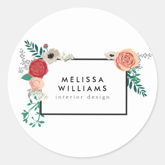 Vintage Modern Floral Motif Personalized Stickers