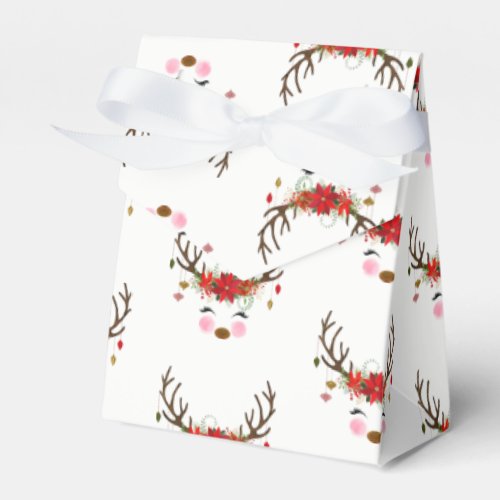 Vintage Modern Floral Reindeer Holiday Whimsical Favor Boxes