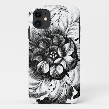 Vintage Modern Flower Design In Black And White Iphone 11 Case by JoyMerrymanStore at Zazzle
