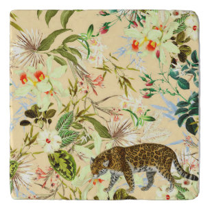 Vintage Modern Flower Tiger Jungle Trivet