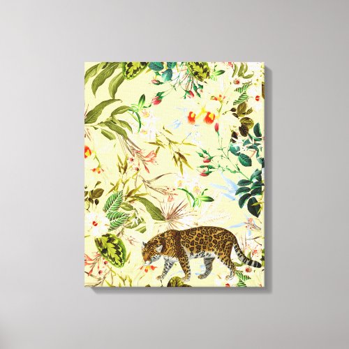 Vintage Modern Flower Tiger Jungle Tropical Canvas Print