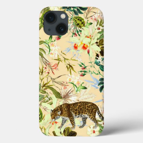 Vintage Modern Flower Tiger Jungle Tropical iPhone 13 Case
