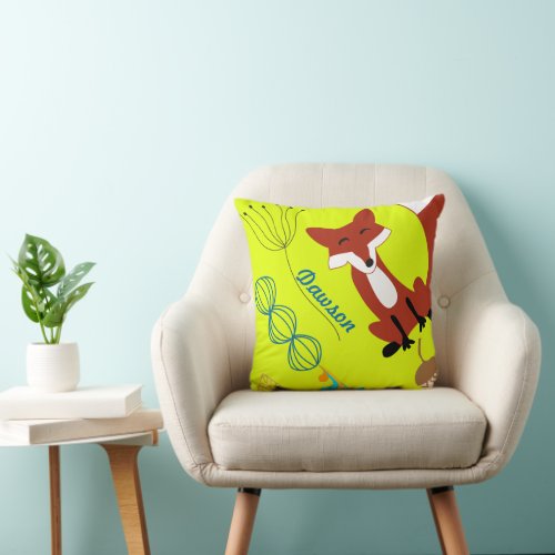 Vintage Modern Fox Acorn Woodland Neon Pillow