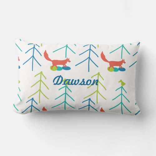 Vintage Modern Fox and Birds Pine Tree Neon Pillow