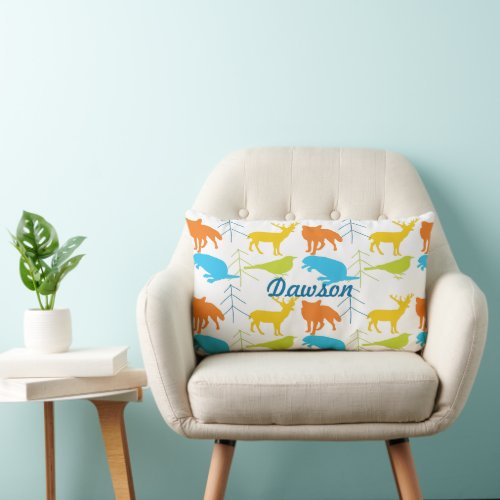 Vintage Modern Fox and Birds Pine Tree Neon Pillow