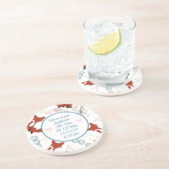 Vintage Modern Fox New Baby Stats Coasters (Side)
