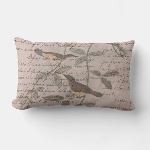 Vintage Modern French Birds Pink Outdoor Lumbar Pillow