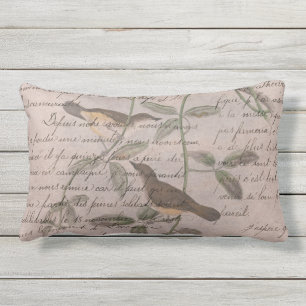 Vintage Modern French Birds Pink Outdoor Lumbar Pillow