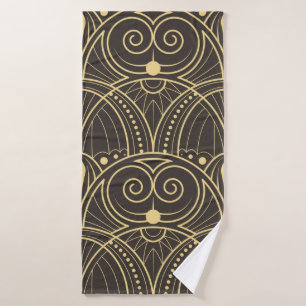 vintage modern geometric tiles pattern. golden lin bath towel