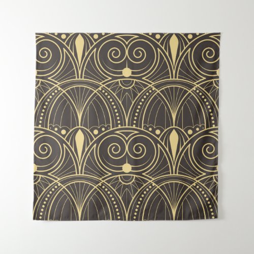 vintage modern geometric tiles pattern golden lin tapestry