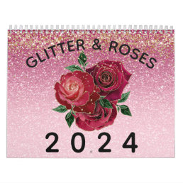 Vintage Modern Glitter and Roses Glam Floral 2024 Calendar