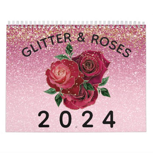 Vintage Modern Glitter and Roses Glam Floral 2024 Calendar