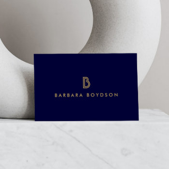 Vintage Modern Gold And Navy Initial Monogram Logo Business Card by 1201am at Zazzle