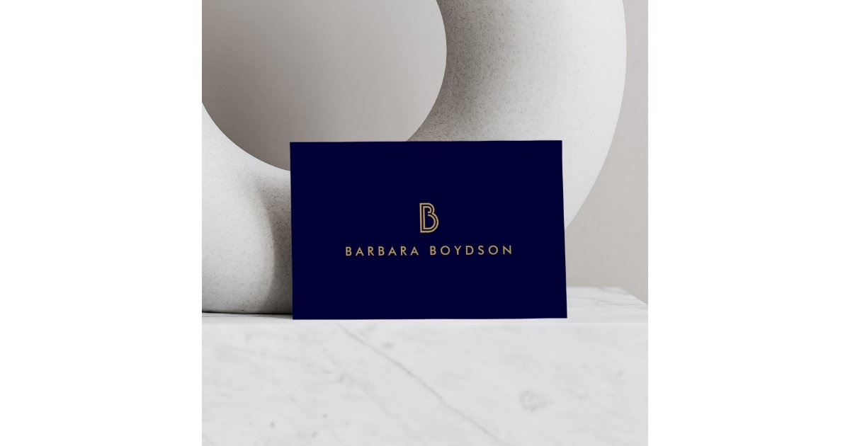 VINTAGE MODERN GOLD and NAVY INITIAL MONOGRAM LOGO Business Card | Zazzle