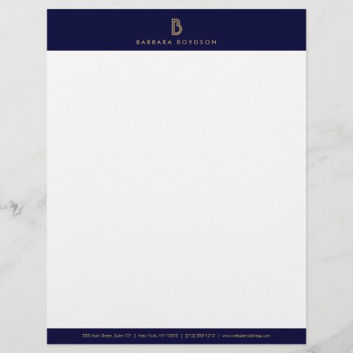 VINTAGE MODERN GOLD and NAVY INITIAL MONOGRAM LOGO Letterhead