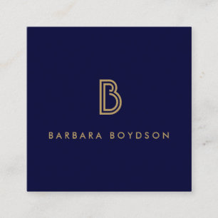 VINTAGE MODERN GOLD and NAVY INITIAL MONOGRAM LOGO Square Business Card