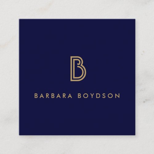 VINTAGE MODERN GOLD and NAVY INITIAL MONOGRAM LOGO Square Business Card