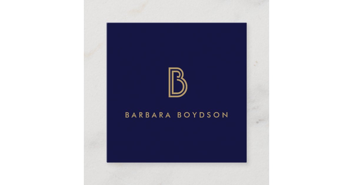 VINTAGE MODERN GOLD and NAVY INITIAL MONOGRAM LOGO Square Business Card ...