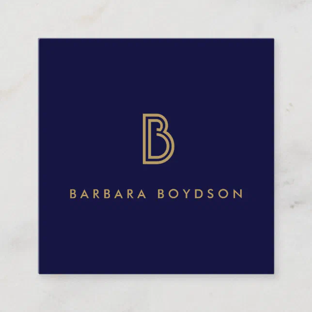 VINTAGE MODERN GOLD and NAVY INITIAL MONOGRAM LOGO Square Business Card ...