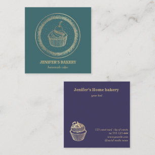 Vintage modern gold foil cupcake homemade bakery square business card