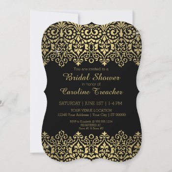 Vintage Modern Golden Lace Elegant Bridal Shower Invitation by PatternsModerne at Zazzle